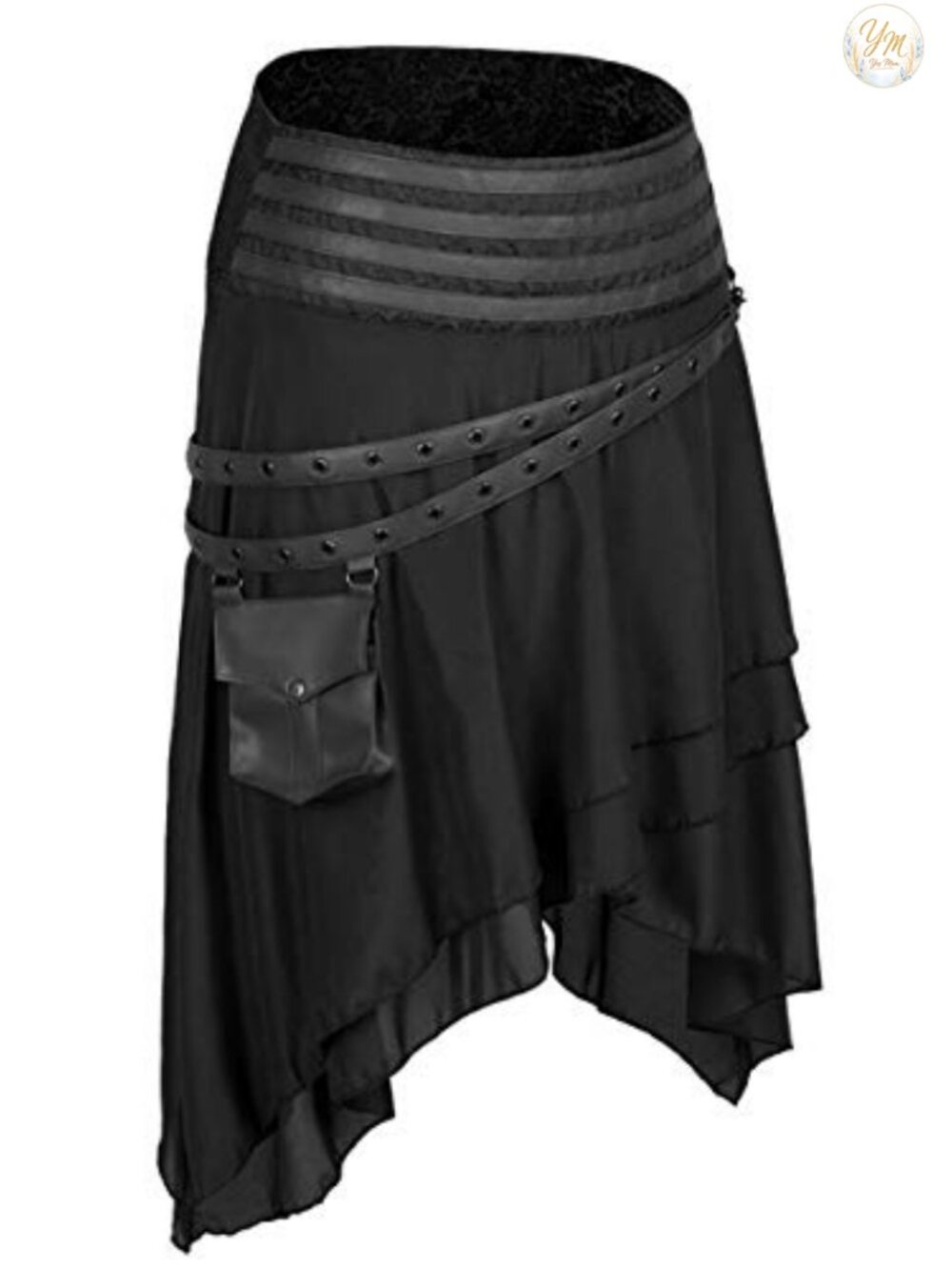 Steampunk Gothic Victorian High Low Skirt Linen Faux Leather Ruffles
